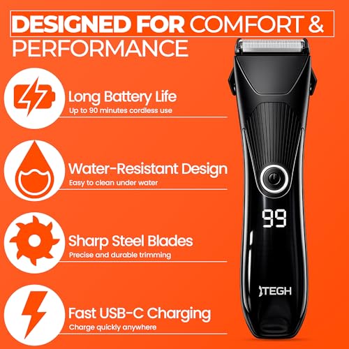 TEGH Men¡¯s Beard & Hair Grooming Trimmer ? Cordless Electric Beard & Hair Trimmer for Men, Rechargeable Waterproof Design with Adjustable Guards