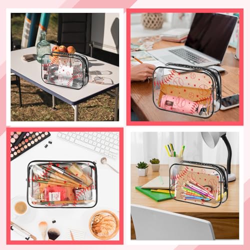 12 Pieces Baseball Makeup Bags 7 x 4.7 x 2.4inch Clear PVC Baseball Cosmetic Case Waterproof Travel Size Toiletry Bags for Women Portable Makeup Pouch