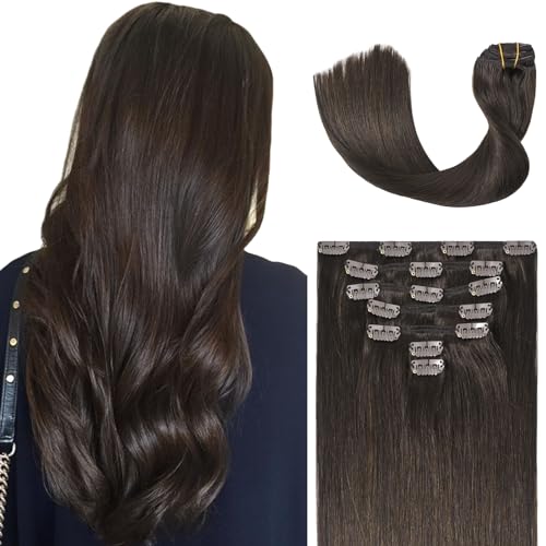 Clip in Hair Extensions Human Hair Double Weft 8A Grade No Tangling No Shedding 100% Remy Human Hair 15 Inch 7pcs 70g Dark Brown Hair Real hair for Fashion Women