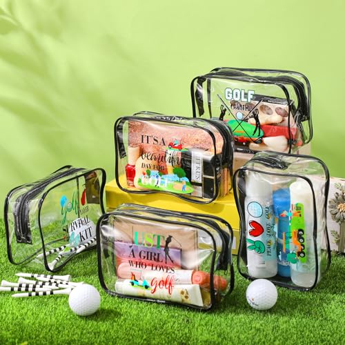 Kacctyen 12 Pcs Golf Pouch for Women 7 x 4.7 x 2.4 Inch Golf Cosmetic Makeup Bags PVC Clear Cheer Case Toiletry Pouch for Women Purse Zipper Bulk Goodie Gifts Accessory Team Party