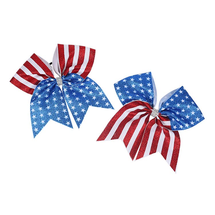 Independence Day Ponytail Holder Girls Cheer Bow Hair Rope Holiday Hair Ring Tie JHN33 (2 Pcs-Set C)