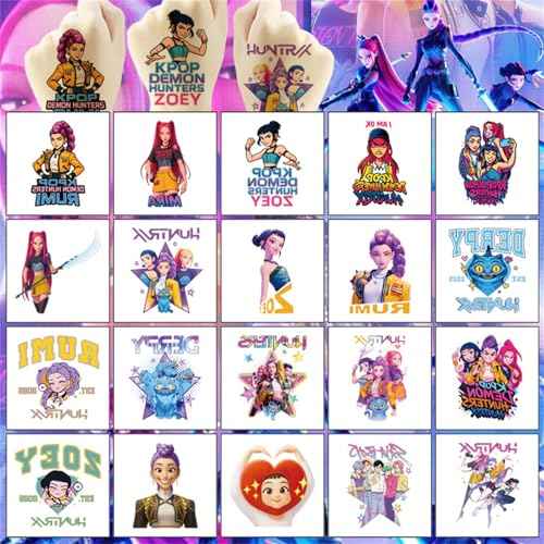 Demon Movie Hunters Sticker 20PCS Cartoon Movie Temporary Tattoos Stickers for Kids Temporary Tattoos Stickers Cute Birthday Themed Party Supplies Decoration Favors Cartoon Sticker for Kids Teens
