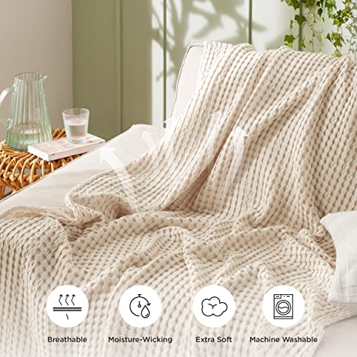 Bedsure Cooling Cotton Waffle Twin XL Blanket - Lightweight Breathable Blanket of Rayon Derived from Bamboo for Hot Sleepers, Luxury Throws for Bed, Couch and Sofa, Beige, 66x90 Inches