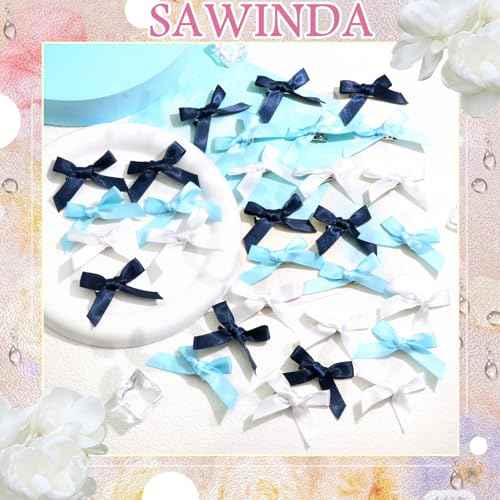 30PCS Navy Blue Mini Hair Bows Small Blue Bows for Hair Silky Satin Bows for Women Cute Hair Ribbon Bowknot Barrettes Sweet Alligator Hair Bow Clips Accessories for Teens and Girls