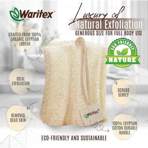 Waritex Premium Natural Egyptian Loofah Sponges, Made from 100% Natural Organic Material, Gentle Skin Exfoliation, and Full-Body Spa Experience ? Eco-Friendly Loofah 2 Count (1 Pack)