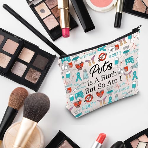 G2TUP POTS Inspired Gift - Makeup Bag, Awareness Cosmetic Bag, POTS Syndrome Fighter Gift