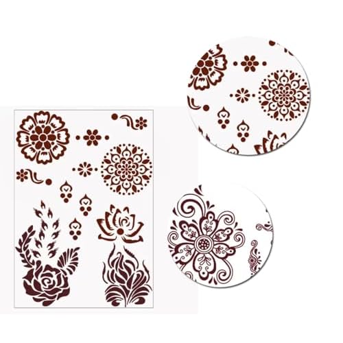 12 Sheets Henna Tattoos Temporary Stickers, 6Pcs Adult + 6Pcs Kids Stickers Brown Tattoo Templates Women Body Art Stickers for Wedding Party