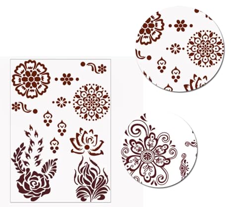12 Sheets Temporary Henna Tattoos - Waterproof Body Art Stickers