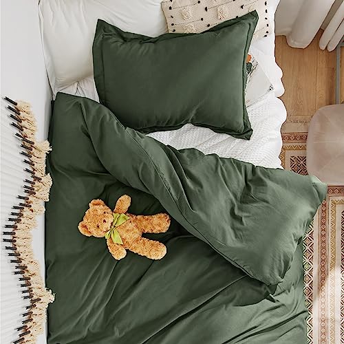 Bedsure Olive Green Duvet Cover Twin Size - Soft Prewashed Twin/Twin XL/Twin Extra Long Duvet Cover Set, 1 Duvet Cover 68x90 Inches with Zipper Closure and 1 Pillow Sham, Comforter Not Included