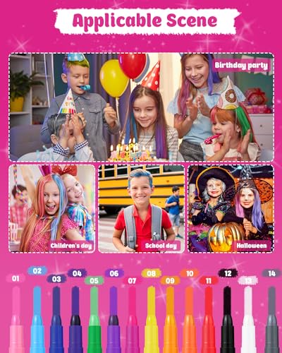 Hair Chalk for Girls - 14 Washable Colors Temporary Hair Dye Pens