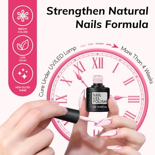 Coscelia 73pc Gel Nail Polish Kit with U V light, 60 Bottles Gel Nail Polish Soak off Top Base Coat Spring Colors Enchantment Collection Glitter Nail Rhinestones Gel Manicure Kit Gifts
