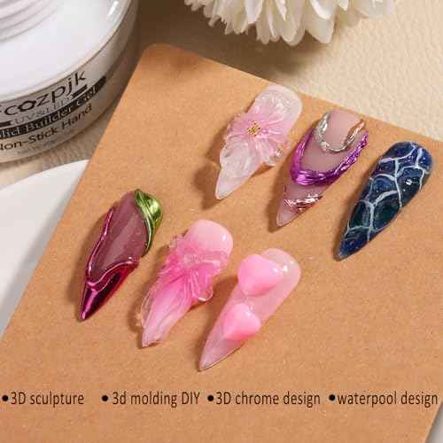 Clear Solid Builder Gel For Nails, 30g Hard Gel for Nails with Silicone Molds for Carving Non-Sticky Building 3D Sculpture Flowers Modeling Design Professional Manicure Supplies