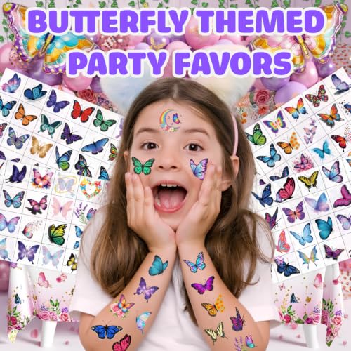 Butterfly Temporary Tattoos for Kids – 96 PCS Pre-Cut