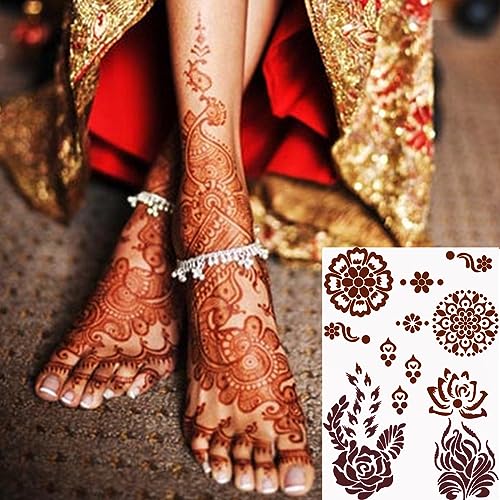8 Sheets Red Brown Lace Temporary Tattoos - Waterproof
