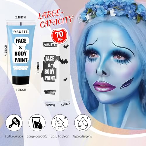 Light Blue Water-Based Face Paint 70ml | Full Coverage Halloween Cosplay