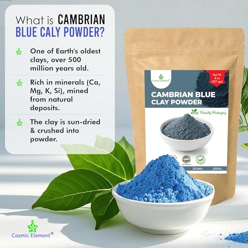 Cosmic Element Cambrian Blue Clay Mask Powder | Blue Cambrian Clay from Russia for Face, Hair & Body | Natural Blue Clay Mask for Exfoliating & Detoxifying Care | Gentle Mineral Formula (8 oz)