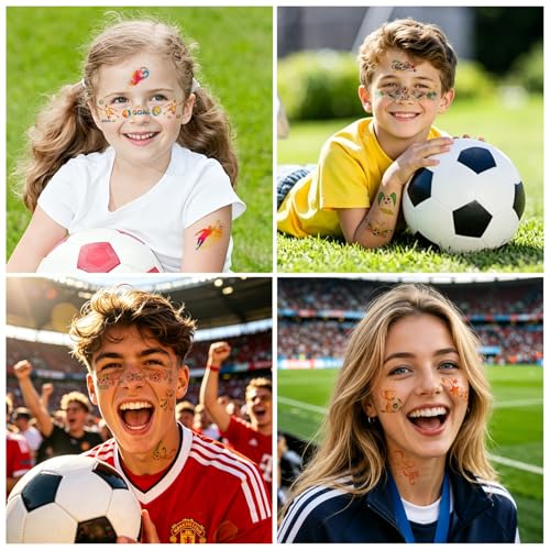 Watercolor Soccer Temporary Tattoos, 12 Sheets Waterproof