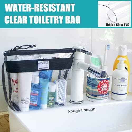 Rough Enough Clear Toiletry Bag Makeup Organizer Cosmetic Pouch with Zipper Handle for Travel Beach Essentials Storage