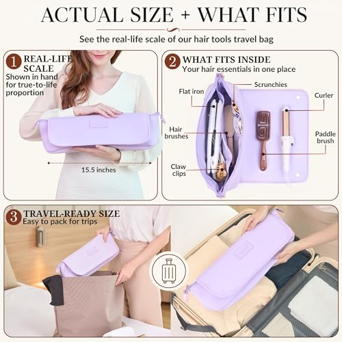 Hair Tool Travel Bag with Heat Resistant Mat 15.5" - Flat Iron Holder