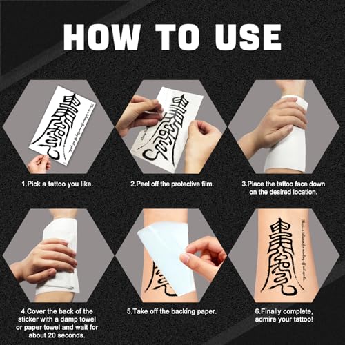 15 Sheets Chinese Characters Temporary Tattoos, 60+ Designs,Black Letter Realistic Waterproof Long-lasting Word Fake Tattoo Christmas