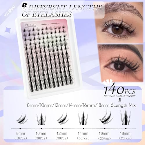 YASNAI Cluster Lashes 8-18MM Manga Eyelash Extensions 140pcs