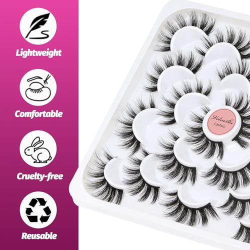 Veleasha Lashes Wispy False Lashes Strips Natural Fluffy Eyelashes 18mm 3D Fuax Mink False Eyelashes Soft Lightweight Strip Lashes Manga Fake Eyelashes 10 Pairs Pack (V07)