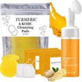 4Pcs Turmeric Wash and Care Three Piece Set,Turmeric Trio: Facial Wash,Cleansing Mousse & Soap for Skin Care,Turmeric Cleansing Exfoliating Pads,Turmeric Face Wash, Natural Skincare for Face & Body