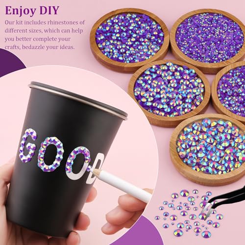 TINKRSTUFF Dark Purple AB Resin Rhinestones with Glue Box – 2 Boxes Flatback Gems 2–6mm, B7000 Adhesive & Tools