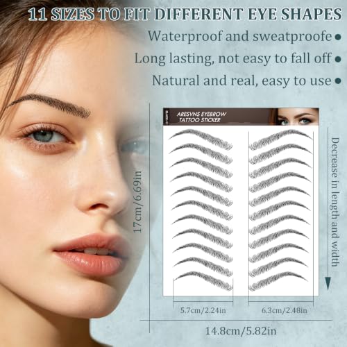 Waterproof Eyebrow Tattoo Stickers - 66 Pairs 4D Hair-Like Black Brows
