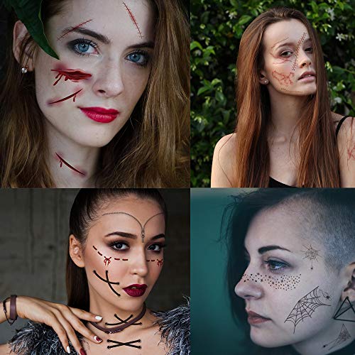 Day of the Dead Temporary Tattoos - 12 Sheets Halloween Face Stickers