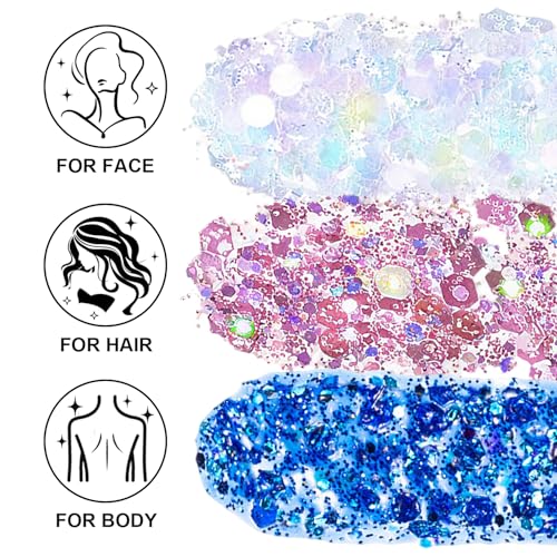 Body Glitter Gel Set - White Pink Blue Holographic Sequins