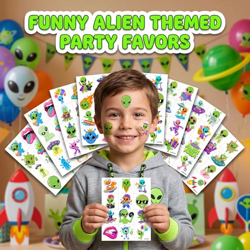 96 PCS Alien Temporary Tattoos for Kids - Waterproof Party Favors