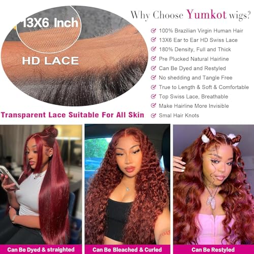 Reddish Brown 13x6 HD Lace Front Wig Human Hair 22in