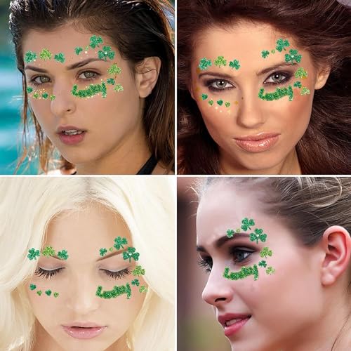 St. Patrick's Day Face Stickers - Green Shamrock Gems 2 Pack