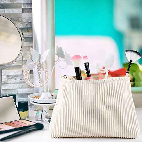 Talltalk 3 Pcs Cosmetic Makeup Bag for Women Portable Travel Toiletry Cosmetic Pouch Cute Bag Accessories Brushes Storage Organizer for Daily Use, 3 Sizes(Pu Leather,Elegant)