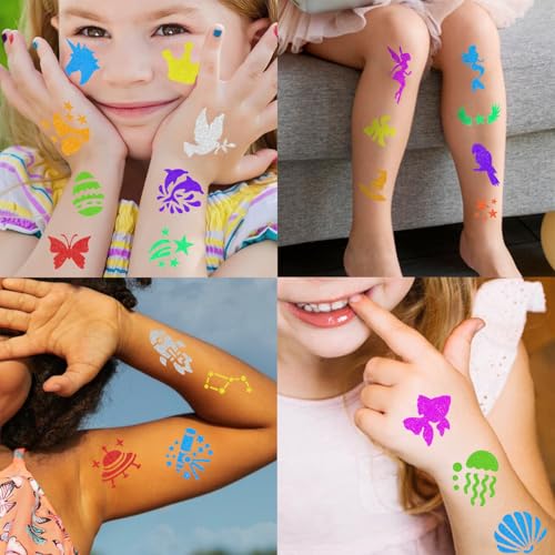 12 Metallic Tattoo Markers + 160 Stencils for Kids & Adults