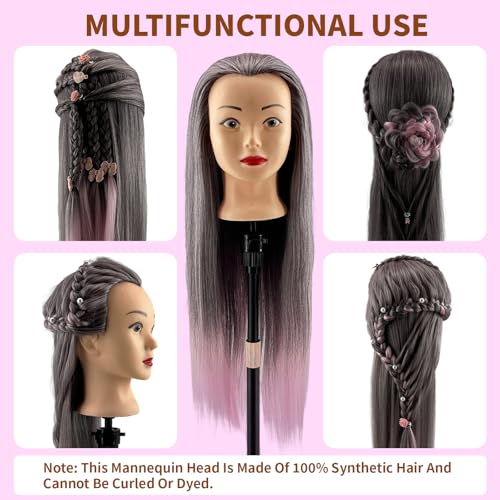 28" Mannequin Head with Hair - Cosmetology Practice Head with Clamp & Tools