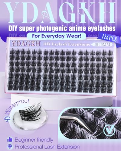 YDAGKH K Animated Spiky Wispy Manga Eyelash Clusters - 10-16mm D Curl, DIY Volume Anime Lashes for Baddie Makeup