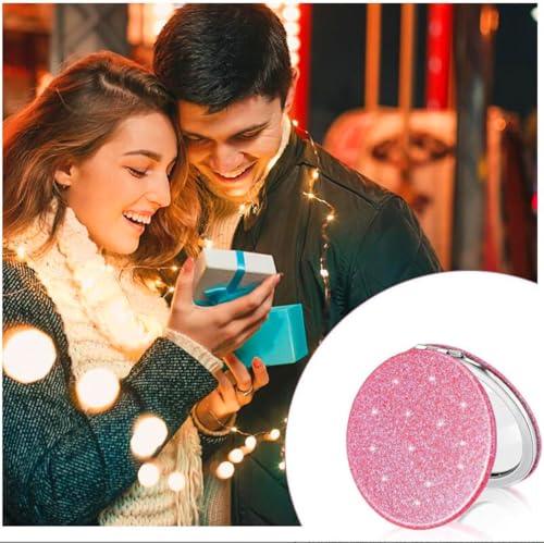 Pink Round Compact Travel Mirror with Magnification - Foldable Pocket Makeup Mirror for Women - Pink-Variation