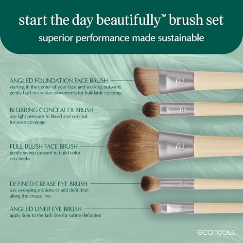 EcoTools 6 Piece Start the Day Beautifully Makeup Brush Set - Vegan, Eco-Friendly, Travel Case Included