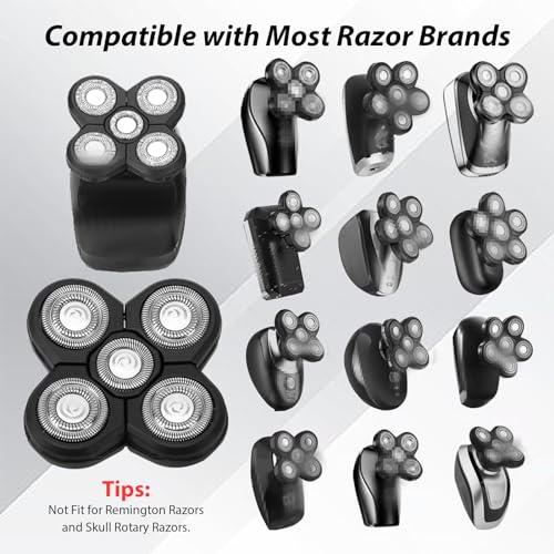 4 Pack Head Shaver Replacement Blades, 5 Blades Shaver Replacement Heads for Bald Men Universal Head and Face Electric Razor Kit with 4 Cleaning Brush