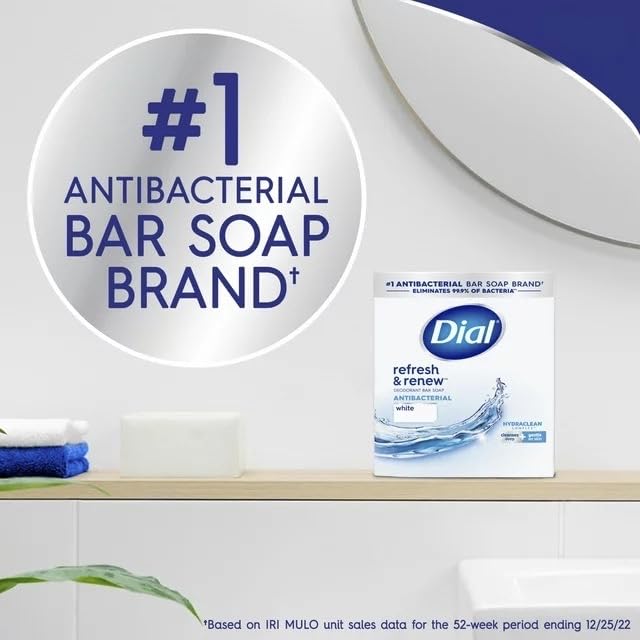 (PACK OF 16 BARS) Dial Classic WHITE Antibacterial Bar Soap. Round the Clock Odor Protection. Leaves Skin Smooth & Radian! Hypo-Allergenic. Great for Hands, Face & Body! (16 Bars, 4oz Each Bar)