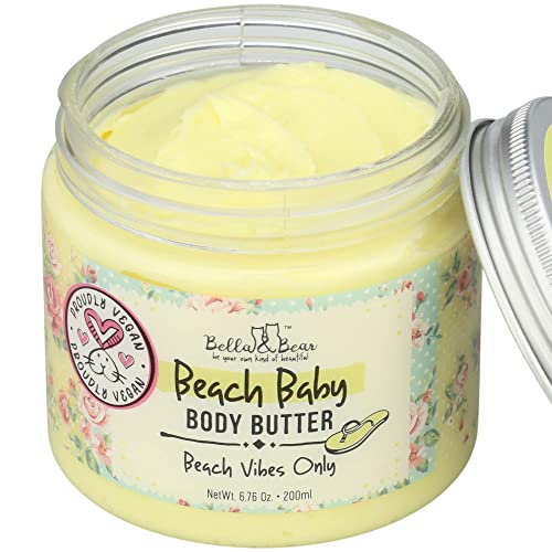 Bella and Bear Beach Baby Body Butter - Moisturizing Shea Cream for Women - Vegan, Cruelty& Oil-Free - Helps Prevents Pregnancy Stretch Marks 6.76-oz