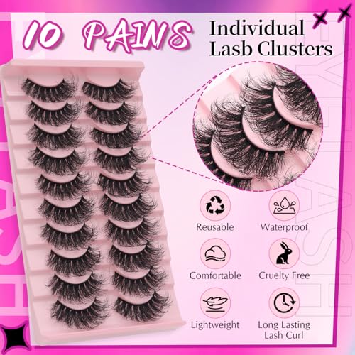 10 Pairs 3D Fluffy Cat Eye Mink Lashes - Reusable Handmade