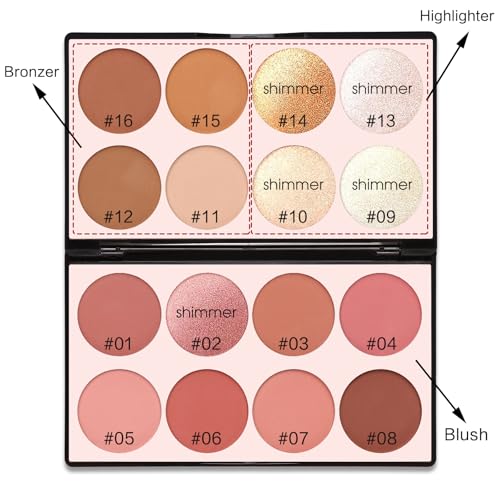16 Color Contour Palette Makeup with 2 Brushes - Blush Highlighter Bronzer All-in-One Makeup Palette Contour Set - Face Cosmetics Gift, Holiday Beauty for Women (SET2)
