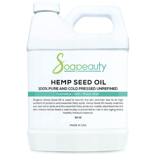 Soapeauty Hemp Seed Oil Unrefined Cold Pressed | Massage & Body Oil | for Skin, Face, Hair, and Soap Making | Carrier for Essential Oils | Rich in Omega Fatty Acids – 32 Fl Oz