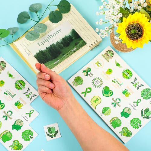 Landhoow 240 Pcs Mental Health Awareness Tattoos Temporary Glitter Face Tattoos Cool Body Sticker Costume Accessory for Adults Party Supplies