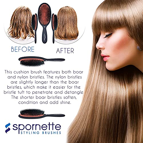 Spornette Large Cushion Boar And Nylon Bristle Bundle with Hair Brush Cleaner