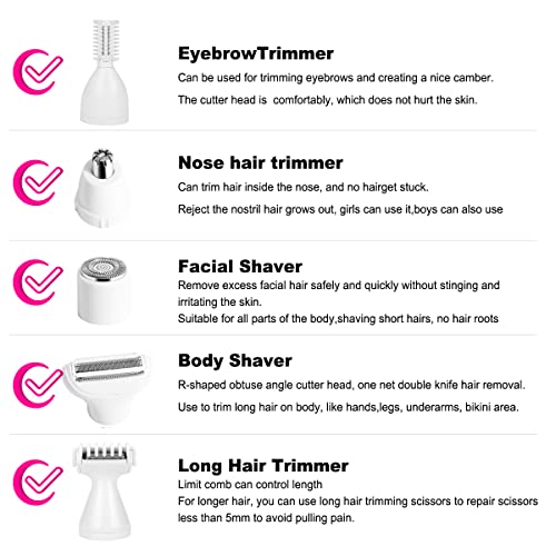 Electric Razor for Women Removal for Body Nose Hair Trimmer Face Shavers Eyebrow Legs Armpit Bikini Area Pubic Underarms Painless Rechargeable Portable Womens Razors Set,Gifts for Women