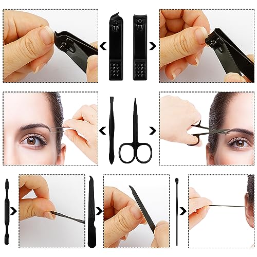 Black Manicure Set 8-in-1 Nail Clipper Grooming Kit for Men & Travel